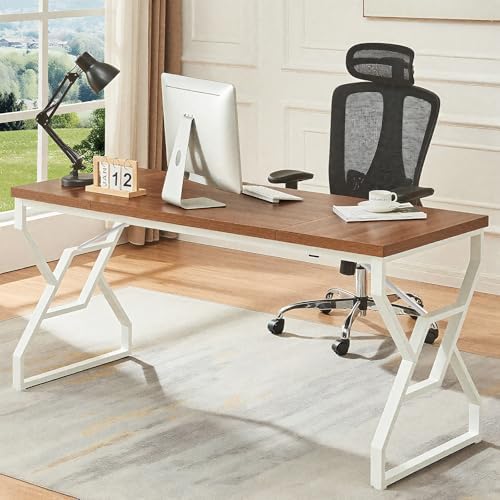 HOMISSUE 63 inch Executive Desk  Large Home Office Desk with Engineered Wood Tabletop and Metal Frame  Rustic Writing Desks with Sturdy Structure  Computer Desks for Home Office  Study Room Brown