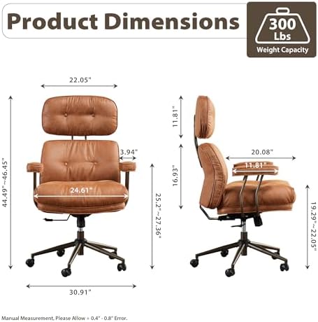 HOOOWOOO Mid Century Modern Ergonomic Office Chair  Extra Wide Comfy Executive Chair with Lumbar Support  Suede Leather Light Brown