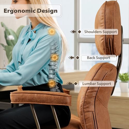 HOOOWOOO Mid Century Modern Ergonomic Office Chair  Extra Wide Comfy Executive Chair with Lumbar Support  Suede Leather Light Brown