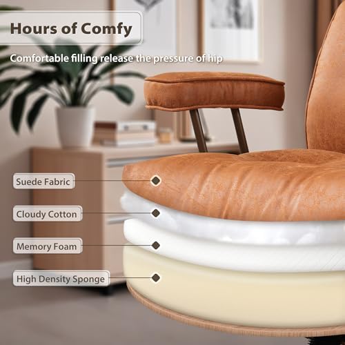 HOOOWOOO Mid Century Modern Ergonomic Office Chair  Extra Wide Comfy Executive Chair with Lumbar Support  Suede Leather Light Brown