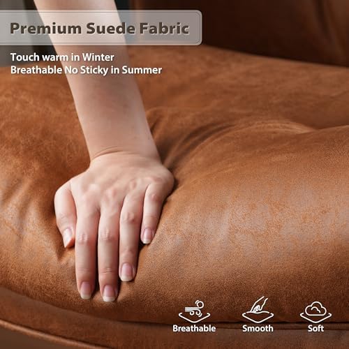 HOOOWOOO Mid Century Modern Ergonomic Office Chair  Extra Wide Comfy Executive Chair with Lumbar Support  Suede Leather Light Brown