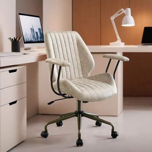 HOOOWOOO Mid Century Modern Ergonomic Office Chair  Extra Wide Comfy Executive Chair with Lumbar Support  Suede Leather Light Brown