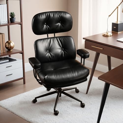HOOOWOOO Mid Century Modern Ergonomic Office Chair  Extra Wide Comfy Executive Chair with Lumbar Support  Suede Leather Light Brown