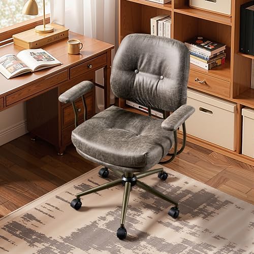 HOOOWOOO Mid Century Modern Ergonomic Office Chair  Extra Wide Comfy Executive Chair with Lumbar Support  Suede Leather Light Brown