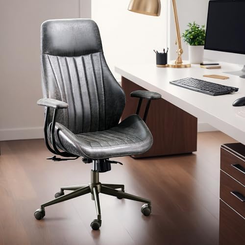 HOOOWOOO Mid Century Modern Ergonomic Office Chair  Extra Wide Comfy Executive Chair with Lumbar Support  Suede Leather Light Brown