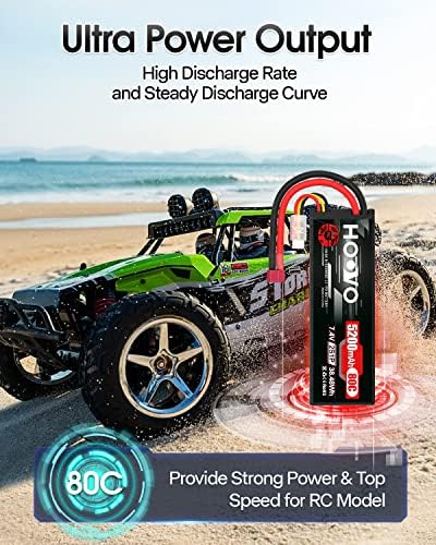 HOOVO 2S 7 4V 5200mAh 80C RC LiPo Battery Hard Case with T Connector for RC Buggy Vehicles Car Boat Truck  2 Pack