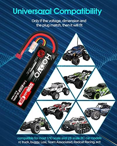 HOOVO 2S 7 4V 5200mAh 80C RC LiPo Battery Hard Case with T Connector for RC Buggy Vehicles Car Boat Truck  2 Pack