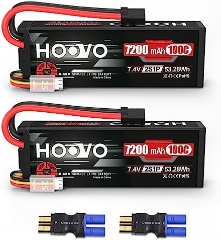 HOOVO 2S 7 4V 5200mAh 80C RC LiPo Battery Hard Case with T Connector for RC Buggy Vehicles Car Boat Truck  2 Pack