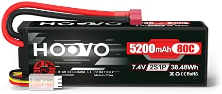 HOOVO 2S 7 4V 80C 5200mAh LiPo Battery Pack Hard Case with T Plug Connector for RC Buggy Vehicles Car Boats Trucks Duratrax