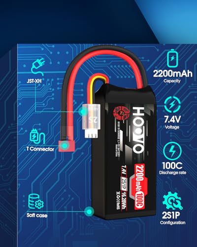 HOOVO 2S Shorty Lipo Battery 2200mAh 100C 7 4V RC Lipo Battery with Deans Connector for FPV Racing Drone RC Airplane Helicopter Quadcopter Car 2 Pack