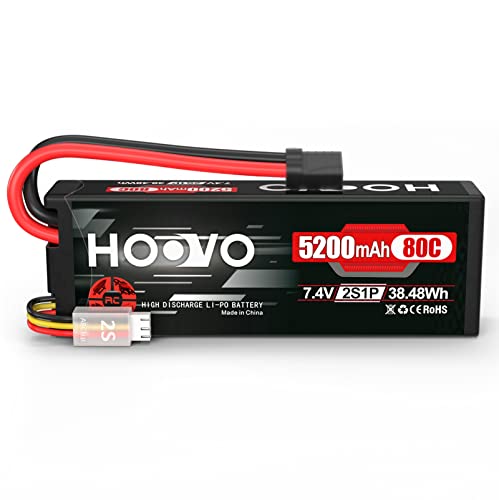 HOOVO 7 4V 80C 5200mAh 2S Lipo Battery with TR Plug Hard Case for RC Car Truck Truggy Buggy Tank RC Airplane Helicopter Boat Car Racing