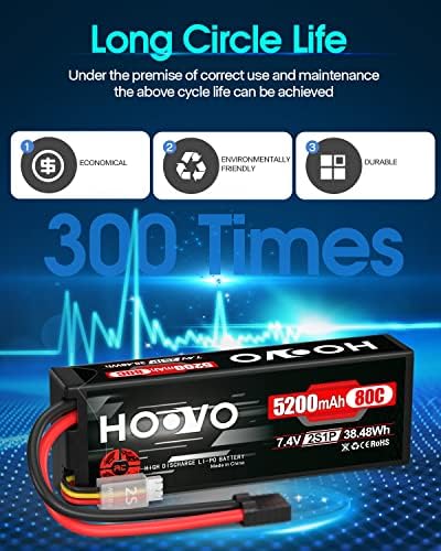 HOOVO 7 4V 80C 5200mAh 2S Lipo Battery with TR Plug Hard Case for RC Car Truck Truggy Buggy Tank RC Airplane Helicopter Boat Car Racing