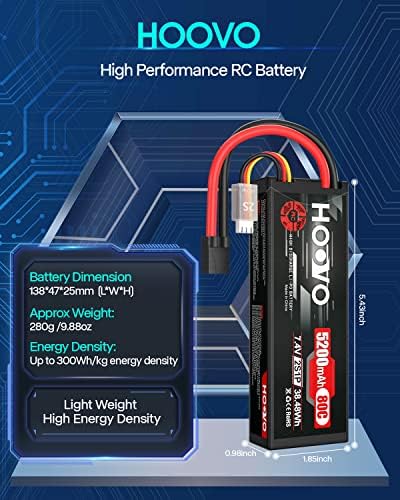 HOOVO 7 4V 80C 5200mAh 2S Lipo Battery with TR Plug Hard Case for RC Car Truck Truggy Buggy Tank RC Airplane Helicopter Boat Car Racing