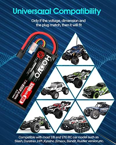 HOOVO 7 4V 80C 5200mAh 2S Lipo Battery with TR Plug Hard Case for RC Car Truck Truggy Buggy Tank RC Airplane Helicopter Boat Car Racing