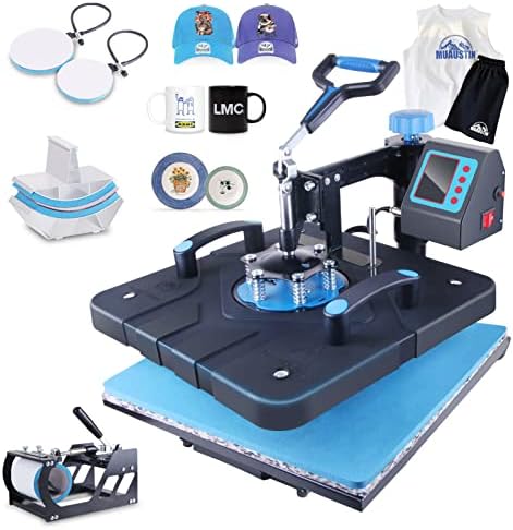 HORGELU Upgraded 5 in 1 Heat Press Machine 15x15 Inch Heat Transfer Machine 360 Degree Swing Away Multifunction Digital Sublimation Combo Heat Press for T Shirt Mug Hat Plate for Commercial Home 110V