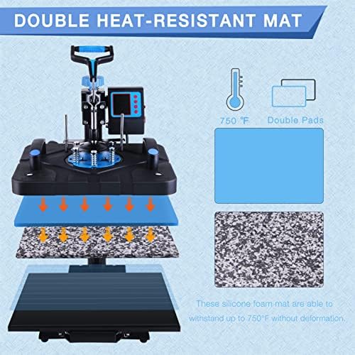 HORGELU Upgraded 5 in 1 Heat Press Machine 15x15 Inch Heat Transfer Machine 360 Degree Swing Away Multifunction Digital Sublimation Combo Heat Press for T Shirt Mug Hat Plate for Commercial Home 110V