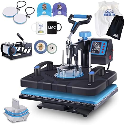 HORGELU Upgraded 5 in 1 Heat Press Machine 15x15 Inch Heat Transfer Machine 360 Degree Swing Away Multifunction Digital Sublimation Combo Heat Press for T Shirt Mug Hat Plate for Commercial Home 110V