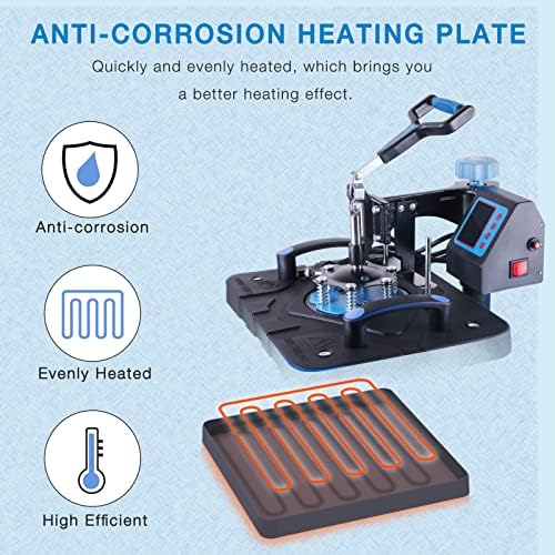 HORGELU Upgraded 5 in 1 Heat Press Machine 15x15 Inch Heat Transfer Machine 360 Degree Swing Away Multifunction Digital Sublimation Combo Heat Press for T Shirt Mug Hat Plate for Commercial Home 110V