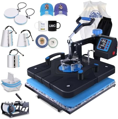 HORGELU Upgraded 5 in 1 Heat Press Machine 15x15 Inch Heat Transfer Machine 360 Degree Swing Away Multifunction Digital Sublimation Combo Heat Press for T Shirt Mug Hat Plate for Commercial Home 110V