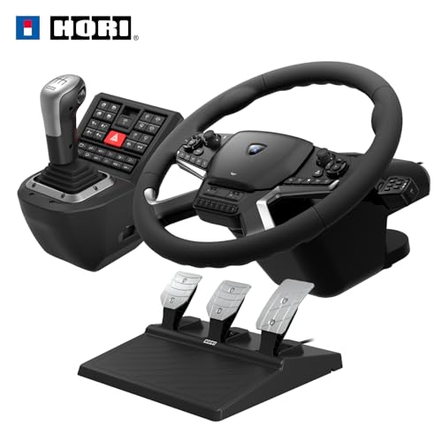 HORI Truck Control System for Windows 11/10 with Force Feedback Steering Wheel  Shifter Control Panel  & Pedals