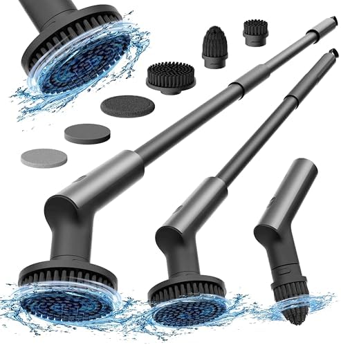 HOTO Cordless Electric Spin Scrubber  IPX7 Full Body Waterproof Bathroom Cleaning Brush  Max 22 in lb  Shower Scrubber Brush with Long Handle  6 Brush Heads  Power Scrubber for Bathroom  Floor  Tile