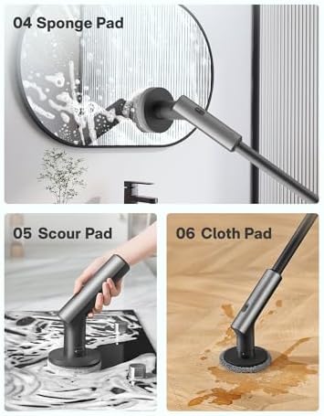 HOTO Cordless Electric Spin Scrubber  IPX7 Full Body Waterproof Bathroom Cleaning Brush  Max 22 in lb  Shower Scrubber Brush with Long Handle  6 Brush Heads  Power Scrubber for Bathroom  Floor  Tile