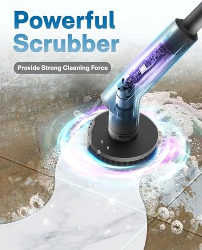 HOTO Cordless Electric Spin Scrubber  IPX7 Full Body Waterproof Bathroom Cleaning Brush  Max 22 in lb  Shower Scrubber Brush with Long Handle  6 Brush Heads  Power Scrubber for Bathroom  Floor  Tile