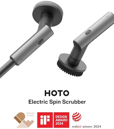 HOTO Cordless Electric Spin Scrubber  IPX7 Full Body Waterproof Bathroom Cleaning Brush  Max 22 in lb  Shower Scrubber Brush with Long Handle  6 Brush Heads  Power Scrubber for Bathroom  Floor  Tile