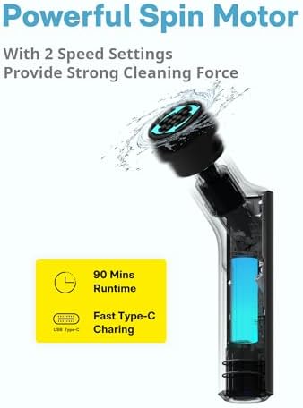 HOTO Cordless Electric Spin Scrubber  IPX7 Full Body Waterproof Bathroom Cleaning Brush  Max 22 in lb  Shower Scrubber Brush with Long Handle  6 Brush Heads  Power Scrubber for Bathroom  Floor  Tile