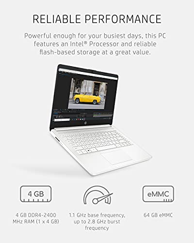 HP 14 Laptop  Intel Celeron N4020  4 GB RAM  64 GB Storage  14 inch Micro edge HD Display  Windows 11 Home  Thin & Portable  4K Graphics  One Year of Microsoft 365  14 dq0040nr  Snowflake White 