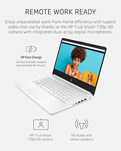 HP 14 Laptop  Intel Celeron N4020  4 GB RAM  64 GB Storage  14 inch Micro edge HD Display  Windows 11 Home  Thin & Portable  4K Graphics  One Year of Microsoft 365  14 dq0040nr  Snowflake White 
