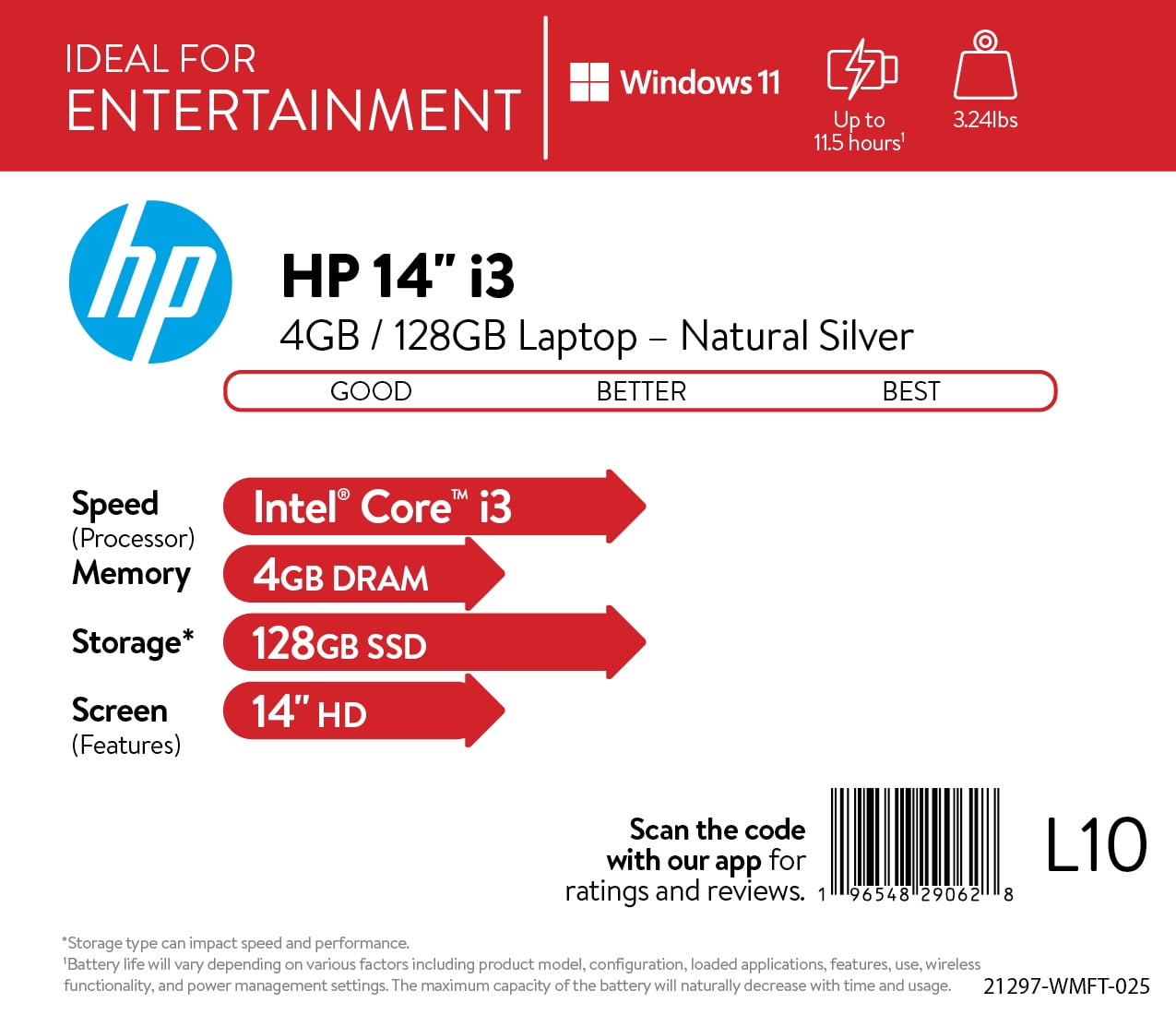 HP 14" Laptop  Intel Core i3 1115G4  4GB RAM  128G SSD  Natural Silver  Windows 11 Home in S mode  14 dq2031wm