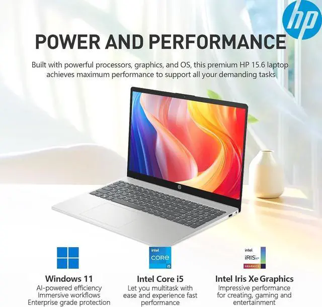 HP 15 6" IPS FHD Touchscreen Business and School Laptop Intel core i5 1334U  Beat i7 1255U  32GB RAM 2TB SSD Intel Iris Xe Graphics HDMI USB C Long battery life AI Copilot Windows 11 Pro Silver