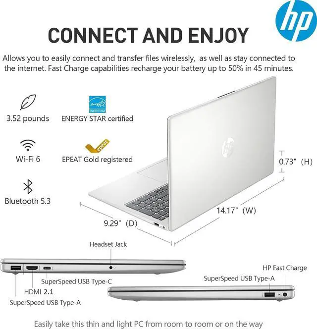 HP 15 6" IPS FHD Touchscreen Business and School Laptop Intel core i5 1334U  Beat i7 1255U  32GB RAM 2TB SSD Intel Iris Xe Graphics HDMI USB C Long battery life AI Copilot Windows 11 Pro Silver