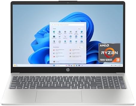 HP 15 6 inch Laptop  HD Touchscreen Display  AMD Ryzen 3 7320U  8 GB RAM  128 GB SSD  AMD Radeon Graphics  Windows 11 Home in S Mode  Natural Silver  15  fc0099nr
