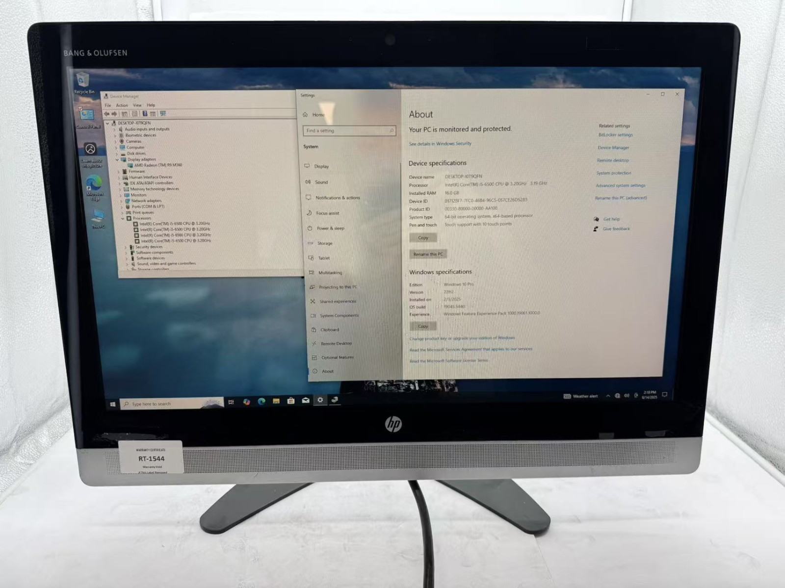 HP EliteOne 800 G2 24" Touch i5 6500 16G 500SSD Camera Win10 ALL IN ONE