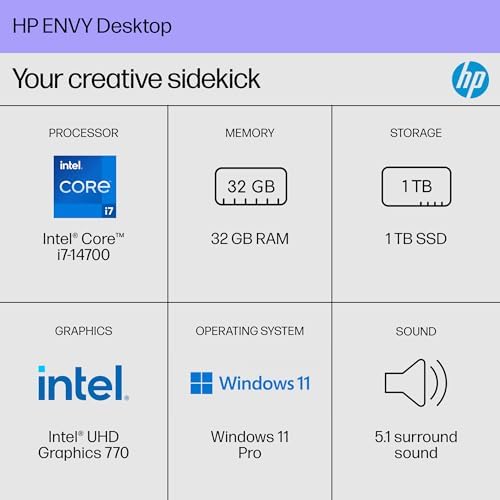 HP Envy Desktop PC  Intel Core i7 14700  32 GB RAM  1 TB SSD  Intel UHD Graphics 770  Windows 11 Pro  TE01 5002  2024 