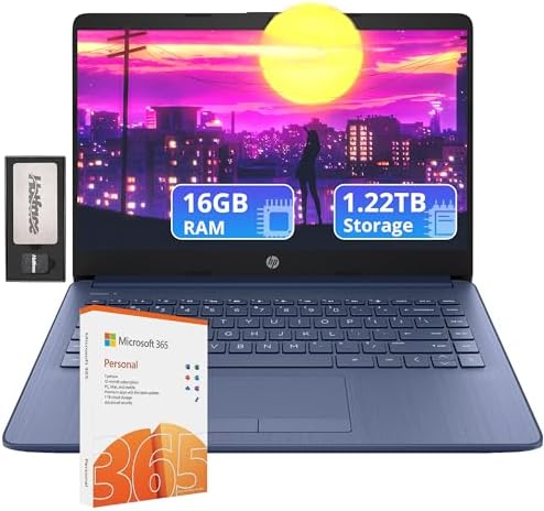 HP Flagship 14 HD Laptop with 1 Year Office 365   16GB RAM   1 22TB Storage 64GB EMMC & 160GB Docking Station Set & 1TB Cloud Storage    Intel Celeron Processor   Webcam   Win 11s   Blue