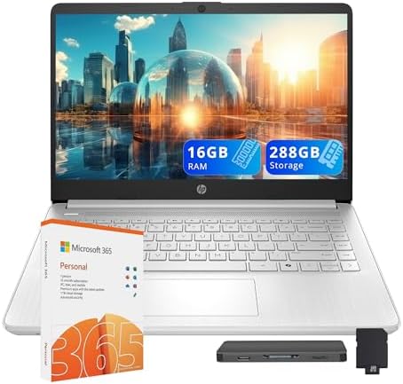 HP Flagship 14 HD Laptop with 1 Year Office 365   16GB RAM   1 22TB Storage 64GB EMMC & 160GB Docking Station Set & 1TB Cloud Storage    Intel Celeron Processor   Webcam   Win 11s   Blue