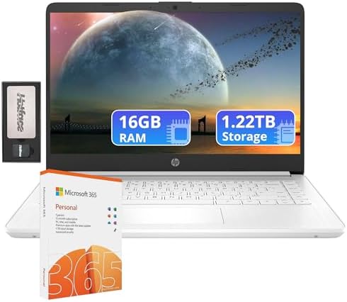 HP Flagship 14 HD Laptop with 1 Year Office 365   16GB RAM   1 22TB Storage 64GB EMMC & 160GB Docking Station Set & 1TB Cloud Storage    Intel Celeron Processor   Webcam   Win 11s   Blue
