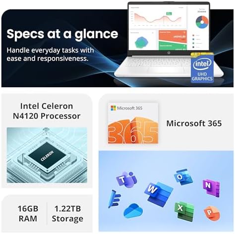 HP Flagship 14 HD Laptop with 1 Year Office 365   16GB RAM   1 22TB Storage 64GB EMMC & 160GB Docking Station Set & 1TB Cloud Storage    Intel Celeron Processor   Webcam   Win 11s   Blue