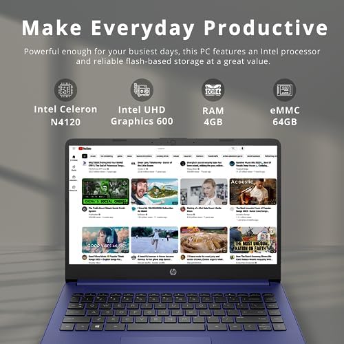 HP Flagship 14 HD Laptop with 1 Year Office 365   16GB RAM   1 22TB Storage 64GB EMMC & 160GB Docking Station Set & 1TB Cloud Storage    Intel Celeron Processor   Webcam   Win 11s   Blue