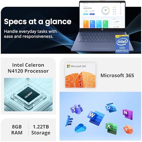 HP Flagship 14 Laptop with 1 Year Office 365   8GB RAM   1 22TB Storage 64GB eMMC & 160GB Docking Station Set & 1TB Cloud Storage    Intel 4 Core Processor   Webcam   Wi Fi   Windows 11   Blue