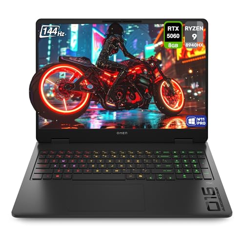 HP OMEN Gaming Laptop  AMD Ryzen 9 8940HX  32 GB DDR5 RAM  1 TB PCIe SSD  16 2K  1920x1200  144Hz Display  Nvidia G Force RTX 5060  Backlit Keyboard  W11 Pro  Shadow Black