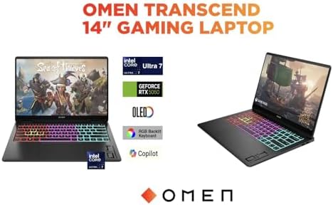 HP OMEN Transcend 14 AI Gaming Laptop 14 0 120Hz 3K OLED 500 nits Display  Intel Ultra 7 255H  GeForce RTX 5060 8GB  32GB LPDDR5X  1TB SSD  RGB KB  Thunderbolt 4  Win11Home  w/DKZ USB Port Expander