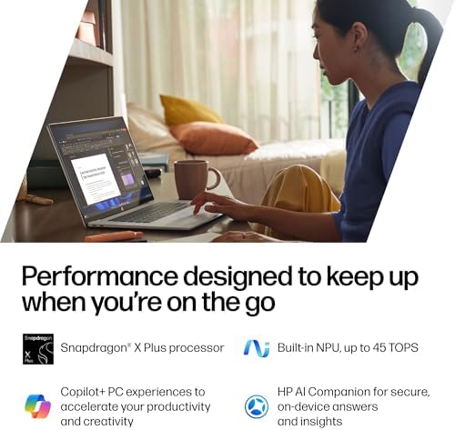 HP OmniBook 5 14 inch Next Gen AI PC  OLED Display  Snapdragon X Plus X1P 42 100  16 GB RAM  1 TB SSD  Qualcomm Adreno GPU  Windows 11 Home  Copilot  PC  Glacier Silver  14 he0099nr