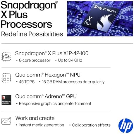 HP OmniBook 5 14 inch Next Gen AI PC  OLED Display  Snapdragon X Plus X1P 42 100  16 GB RAM  1 TB SSD  Qualcomm Adreno GPU  Windows 11 Home  Copilot  PC  Glacier Silver  14 he0099nr