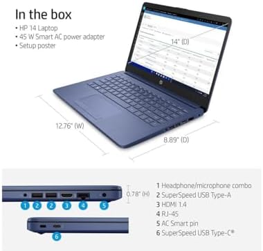 HP Stream 14 HD Laptop  Intel Celeron N4120  4GB RAM  64GB eMMC  Windows 11 Home in S Mode with Office 365 Personal for 1 Year  14 cf2111wm  Blue