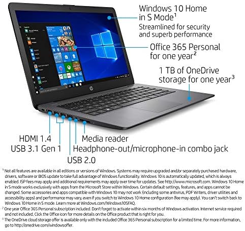 HP Stream Laptop Intel N4000 4GB 64GB eMMC 14 Inch WLED Win 10 S with Office 365 1 Year