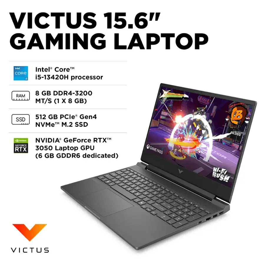 HP Victus 15.6" Full HD 144Hz Laptop para Juegos, Intel Core i5-13420H, 8GB RAM, 512GB SSD, NVIDIA GeForce RTX 3050, Windows 11 Home